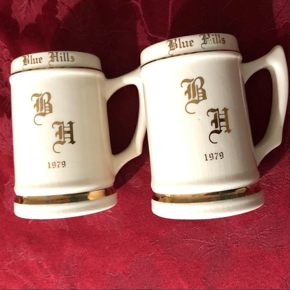Blue Hills 1979 Gold BH Logo Lot/2 Cup Mug